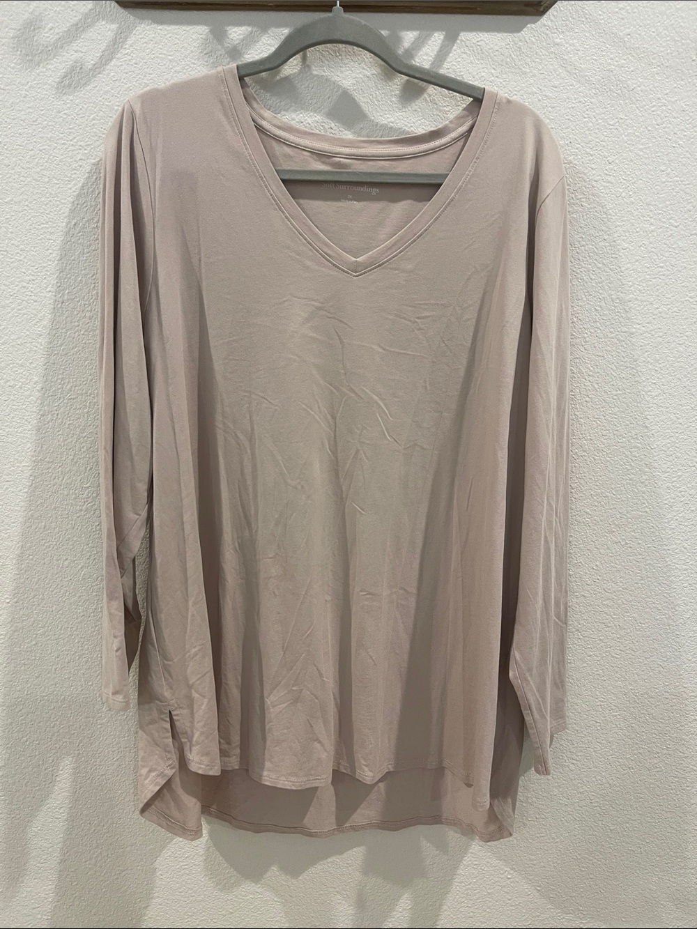 Soft Surroundings V-Neck Long Sleeve Top - Light Taupe